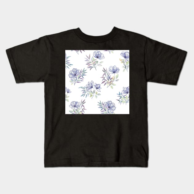 Purple roses romantic watercolor bouquets. Translucent spring flowers composition Kids T-Shirt by likapix